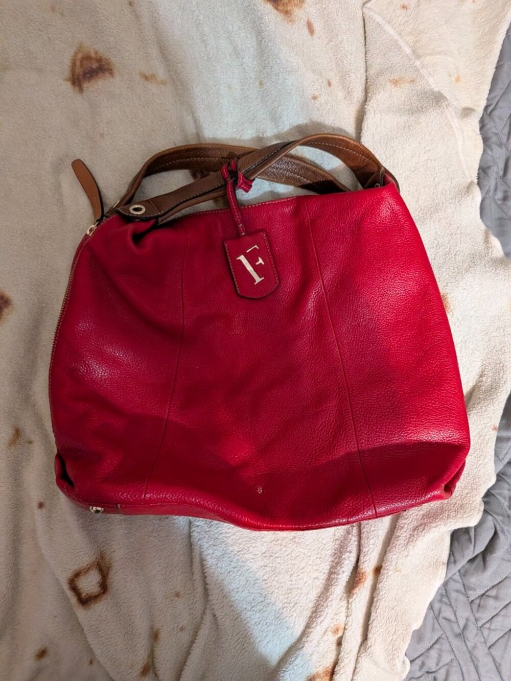 Furla Red Pebbled Leather Shoulder Bag | Authentic Italian Designer Tote - Picture 3 of 6